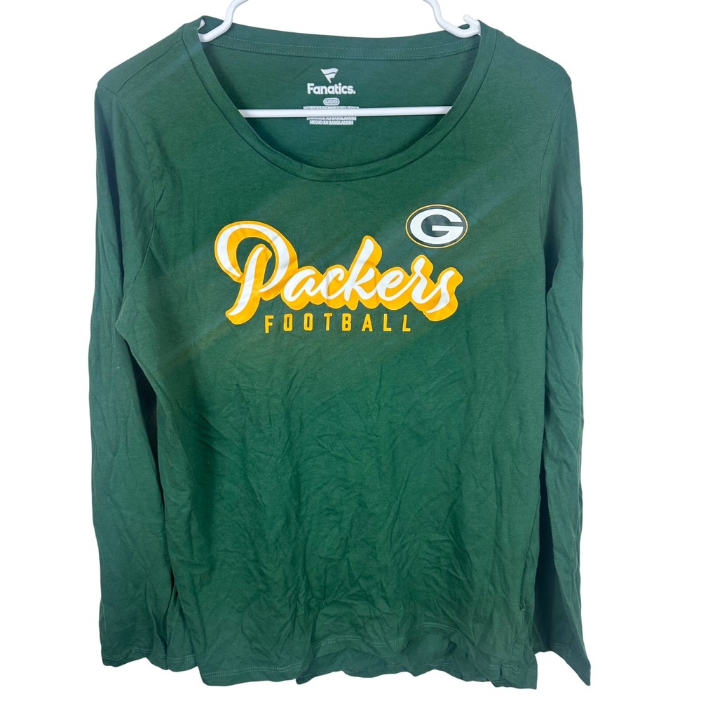 Fanatics Packers Shirt Womens L Green‎ Long Sleeve Football Graphic Tee NFL